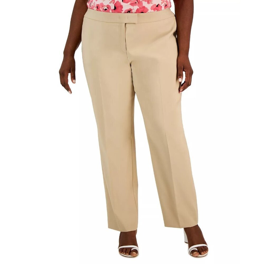 Anne Klein Womens Plus Size 18W High Rise Bowie‎ Dress Pants in Latte Tan $99